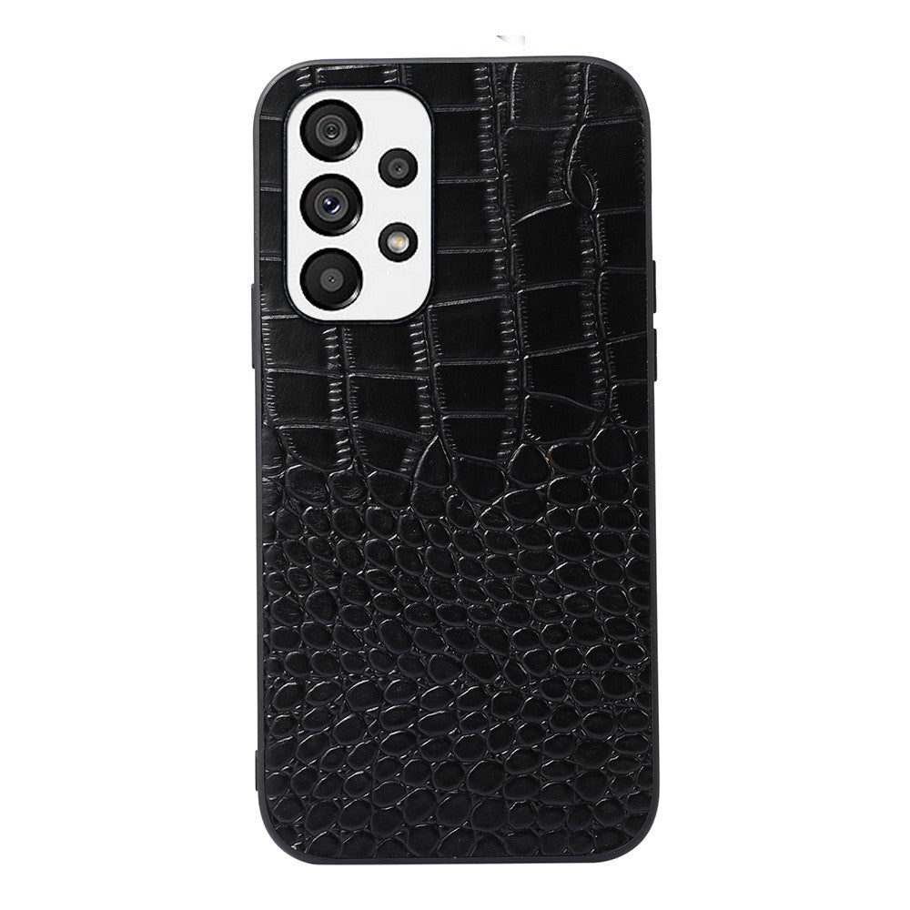 For Samsung Galaxy A73 5G Phone Case Crocodile Texture Shockproof Cover Genuine Cowhide Leather Coated PC + TPU Cover