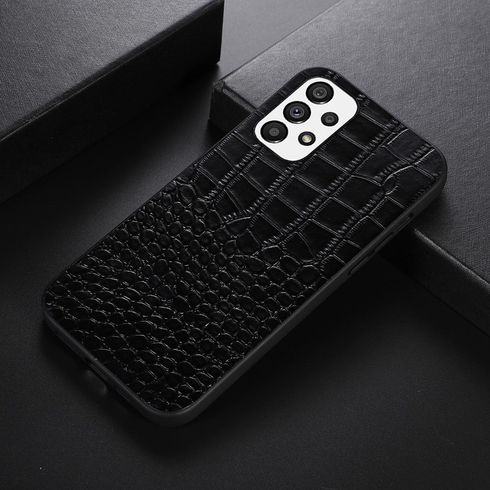 For Samsung Galaxy A73 5G Phone Case Crocodile Texture Shockproof Cover Genuine Cowhide Leather Coated PC + TPU Cover