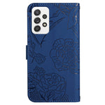 Butterfly Flower Imprinted Phone Cover for Samsung Galaxy A53 5G, Wallet Function Skin-touch PU Leather Stand Shell with Hand Strap