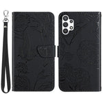 For Samsung Galaxy A13 4G Imprinted Butterfly Flower Wallet Case Skin-touch PU Leather Stand Hand Strap Shockproof Protective Cover