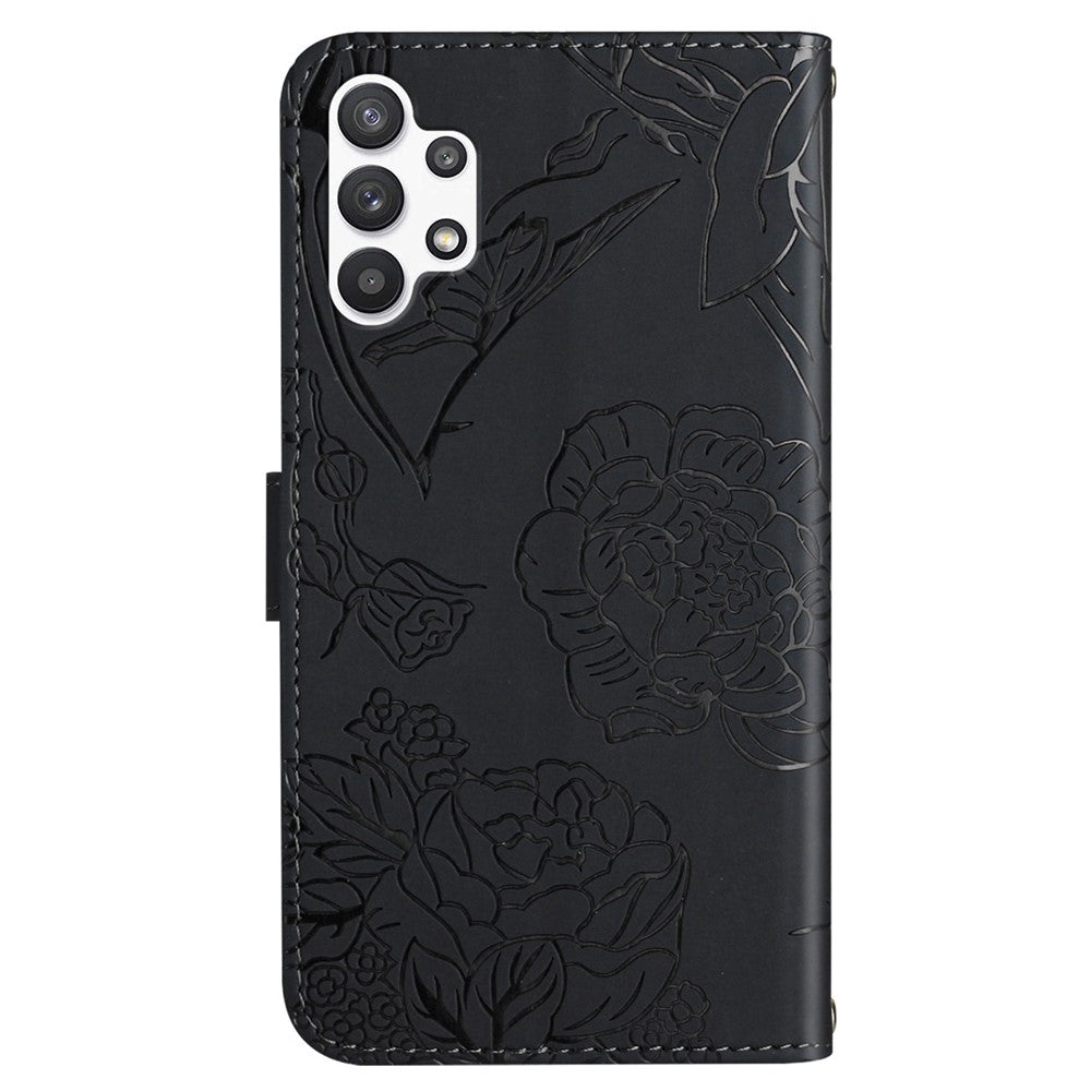 For Samsung Galaxy A13 4G Imprinted Butterfly Flower Wallet Case Skin-touch PU Leather Stand Hand Strap Shockproof Protective Cover