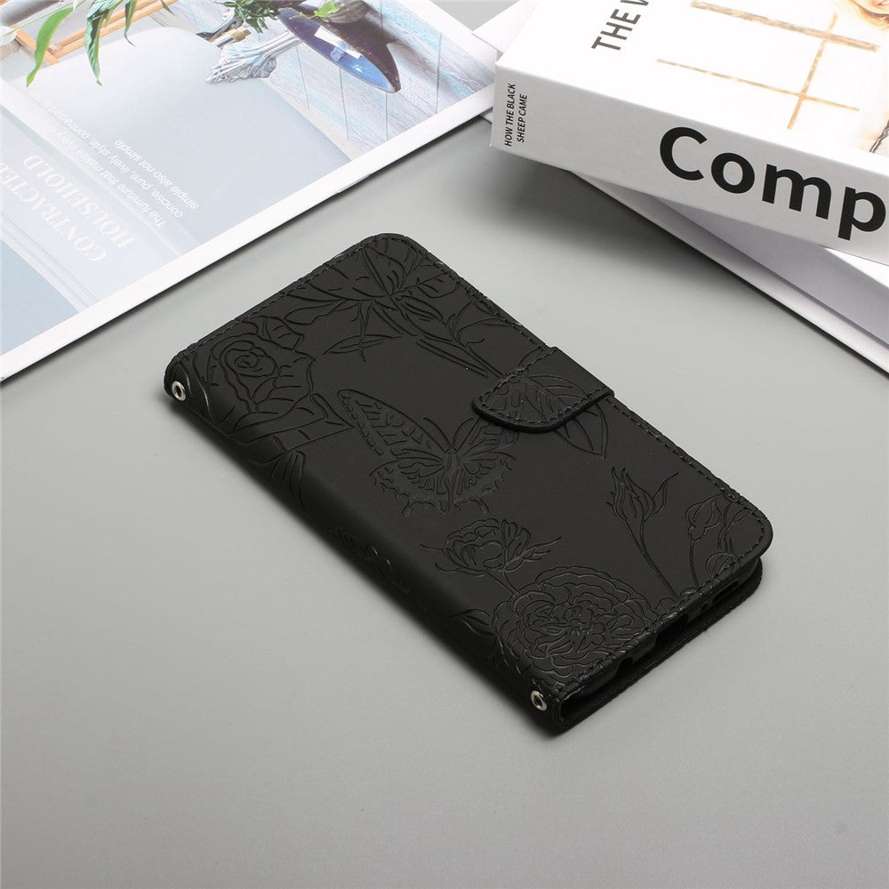 For Samsung Galaxy A13 4G Imprinted Butterfly Flower Wallet Case Skin-touch PU Leather Stand Hand Strap Shockproof Protective Cover