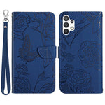 For Samsung Galaxy A13 4G Imprinted Butterfly Flower Wallet Case Skin-touch PU Leather Stand Hand Strap Shockproof Protective Cover