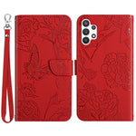 For Samsung Galaxy A13 4G Imprinted Butterfly Flower Wallet Case Skin-touch PU Leather Stand Hand Strap Shockproof Protective Cover