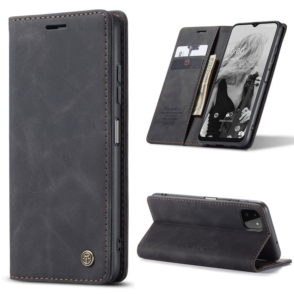 CASEME 013-serien dammtät mobilskal för Samsung Galaxy A22 5G (EU-version), självabsorberande PU-läder + TPU plånbok vikbart stativ mobilmobilskal
