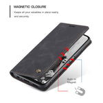 CASEME 013-serien dammtät mobilskal för Samsung Galaxy A22 5G (EU-version), självabsorberande PU-läder + TPU plånbok vikbart stativ mobilmobilskal