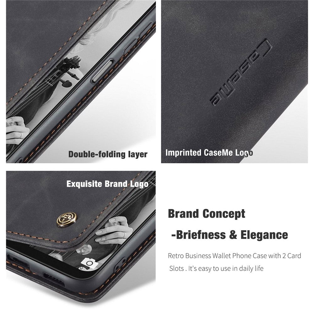 CASEME 013-serien dammtät mobilskal för Samsung Galaxy A22 5G (EU-version), självabsorberande PU-läder + TPU plånbok vikbart stativ mobilmobilskal