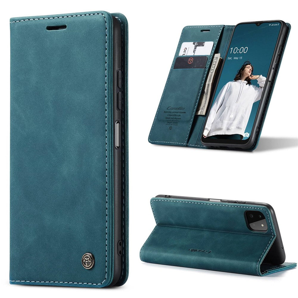 CASEME 013-serien dammtät mobilskal för Samsung Galaxy A22 5G (EU-version), självabsorberande PU-läder + TPU plånbok vikbart stativ mobilmobilskal
