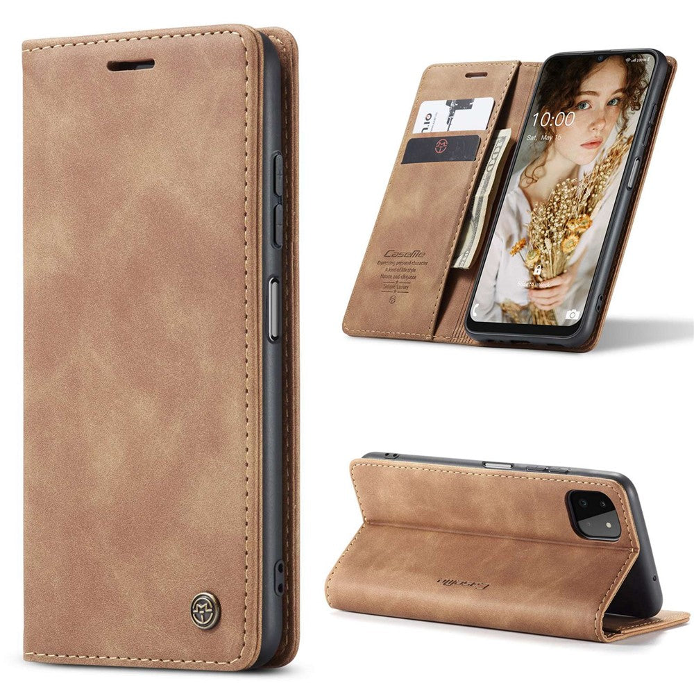 CASEME 013-serien dammtät mobilskal för Samsung Galaxy A22 5G (EU-version), självabsorberande PU-läder + TPU plånbok vikbart stativ mobilmobilskal