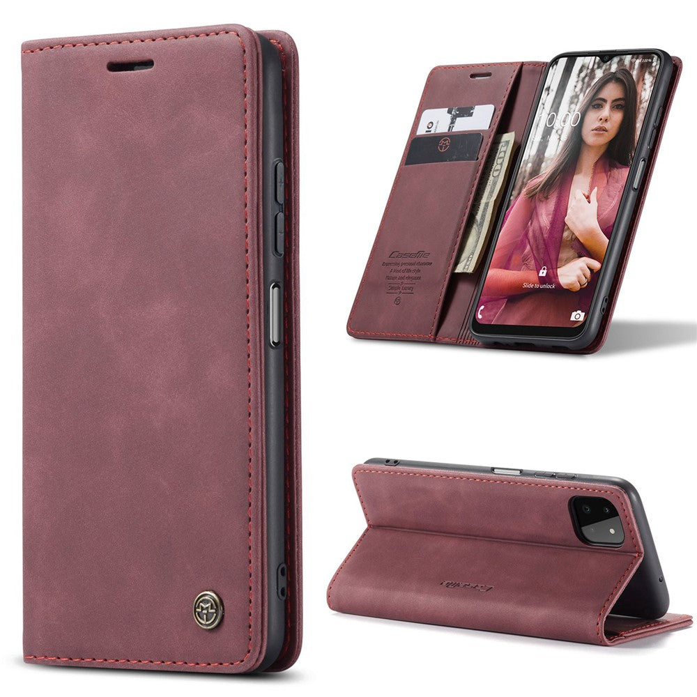 CASEME 013-serien dammtät mobilskal för Samsung Galaxy A22 5G (EU-version), självabsorberande PU-läder + TPU plånbok vikbart stativ mobilmobilskal