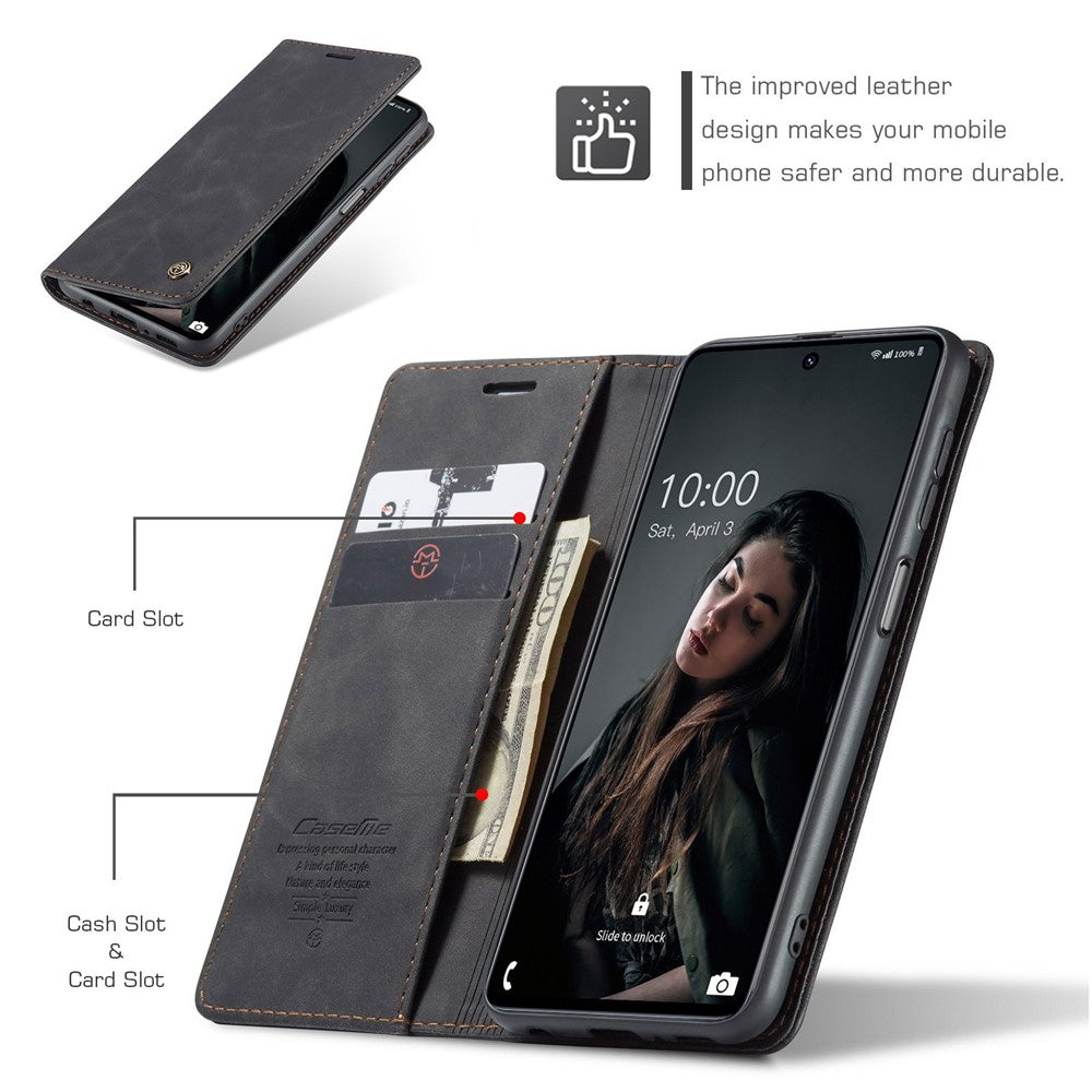 CASEME 013 Series Magnetic Smartphone Cover for Samsung Galaxy M51, PU Leather Wallet Foldable Stand Phone Case