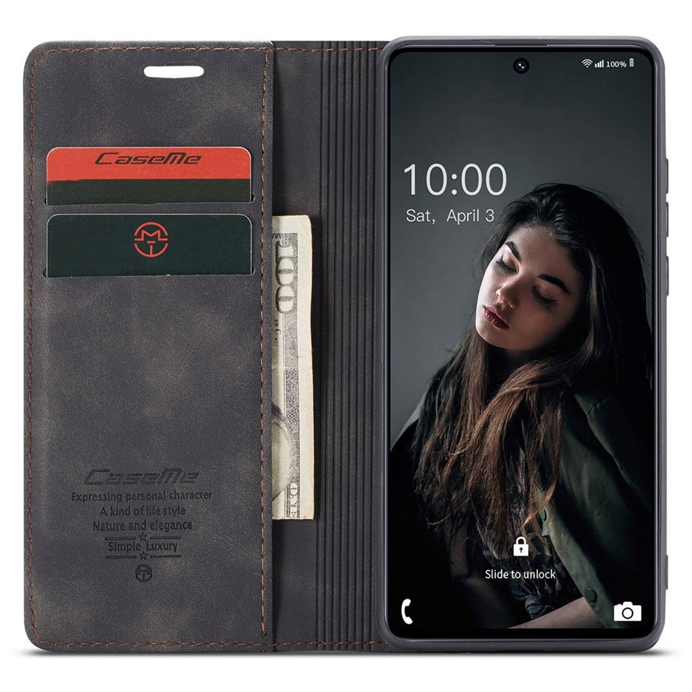 CASEME 013 Series Magnetic Smartphone Cover for Samsung Galaxy M51, PU Leather Wallet Foldable Stand Phone Case