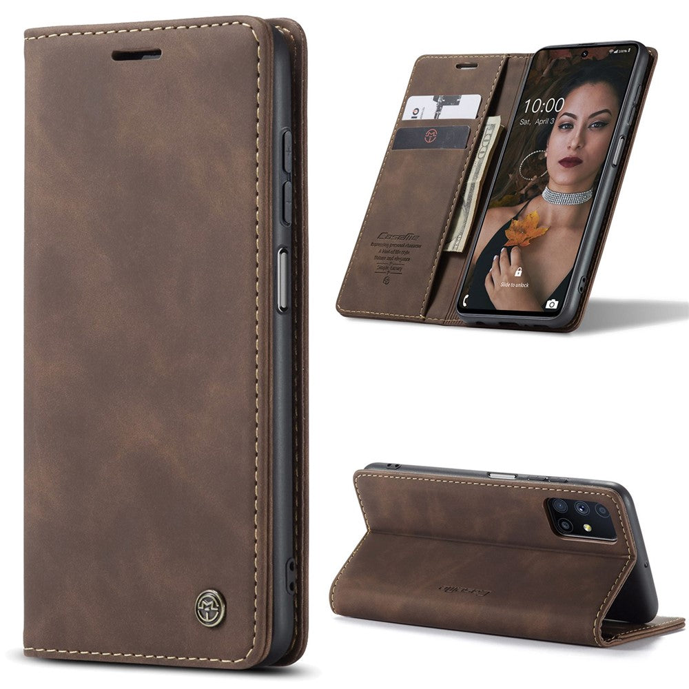 CASEME 013 Series Magnetic Smartphone Cover for Samsung Galaxy M51, PU Leather Wallet Foldable Stand Phone Case
