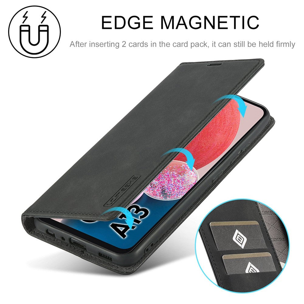 LC.IMEEKE Starkt magnetiskt sugsäcksskal för Samsung Galaxy A13 4G / A04 4G (164,4 x 76,3 x 9,1 mm), Välskyddat fallskyddande PU-läderfodral för mobil