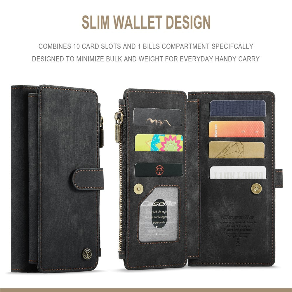 For Samsung Galaxy S21+ 5G Phone Cases with Strap CASEME C30 Zipper Multiple Card Holder PU Leather Cover