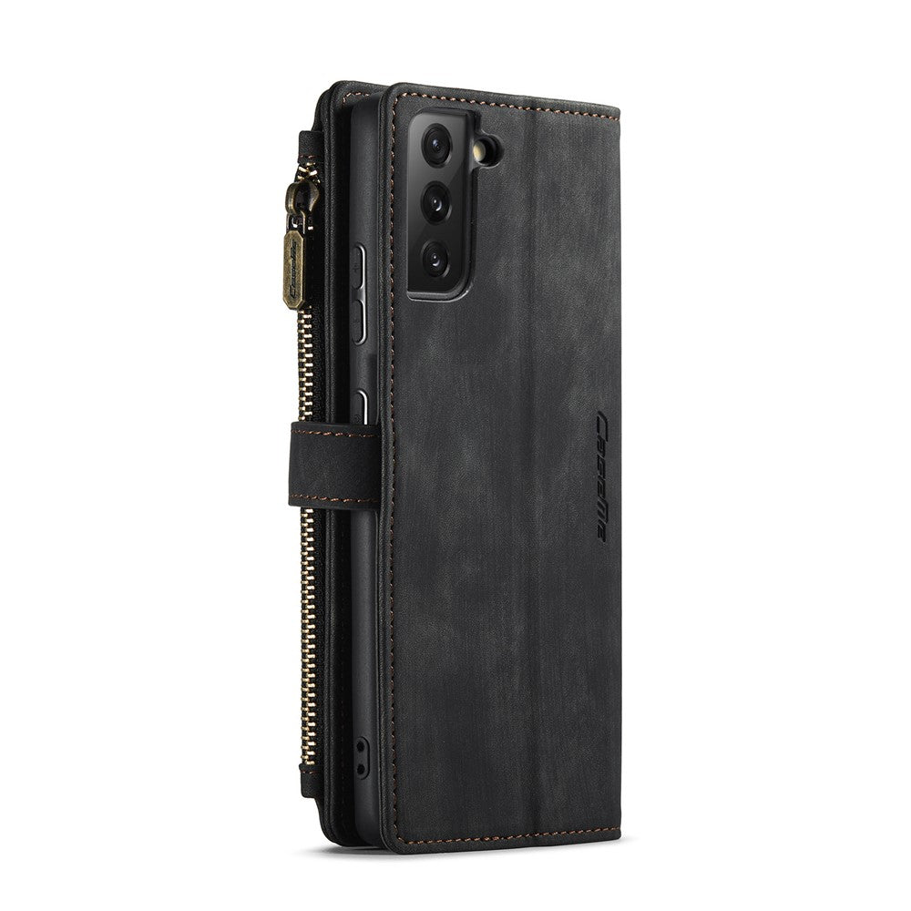 For Samsung Galaxy S21+ 5G Phone Cases with Strap CASEME C30 Zipper Multiple Card Holder PU Leather Cover