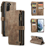 For Samsung Galaxy S21+ 5G Phone Cases with Strap CASEME C30 Zipper Multiple Card Holder PU Leather Cover
