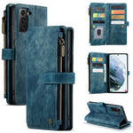 For Samsung Galaxy S21 FE 5G Phone Cases with Strap CASEME C30 Zipper Multiple Card Holder PU Leather Cover