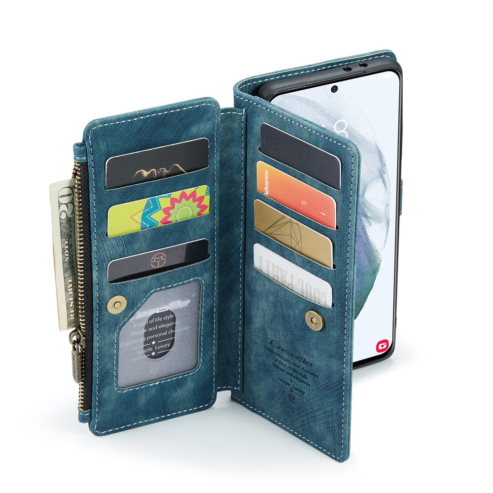 For Samsung Galaxy S21 FE 5G Phone Cases with Strap CASEME C30 Zipper Multiple Card Holder PU Leather Cover