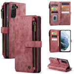 For Samsung Galaxy S21 FE 5G Phone Cases with Strap CASEME C30 Zipper Multiple Card Holder PU Leather Cover