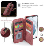For Samsung Galaxy S22+ 5G Phone Cases with Strap CASEME C30 Zipper Multiple Card Holder PU Leather Cover