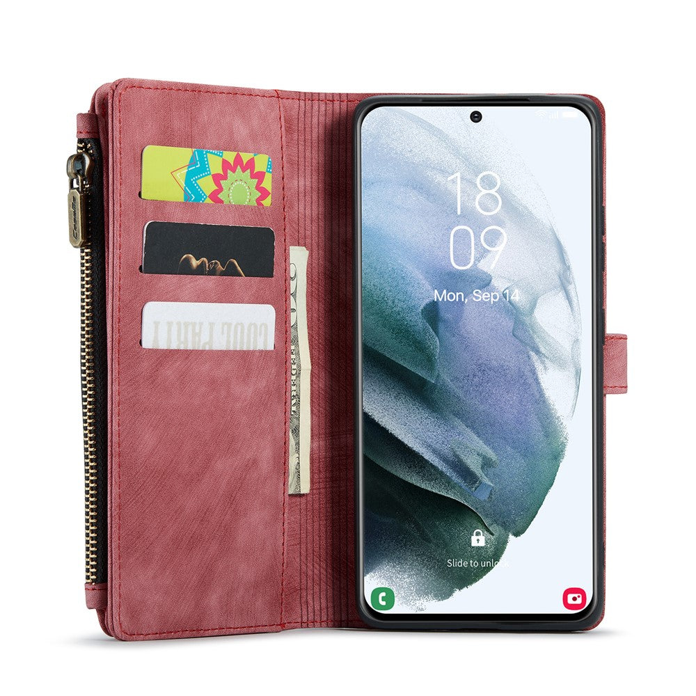 For Samsung Galaxy S22+ 5G Phone Cases with Strap CASEME C30 Zipper Multiple Card Holder PU Leather Cover