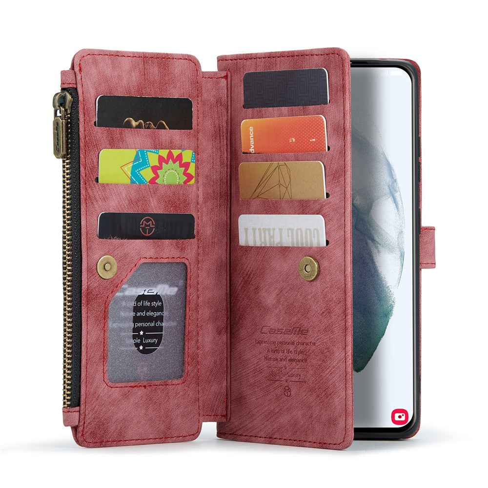 For Samsung Galaxy S22+ 5G Phone Cases with Strap CASEME C30 Zipper Multiple Card Holder PU Leather Cover