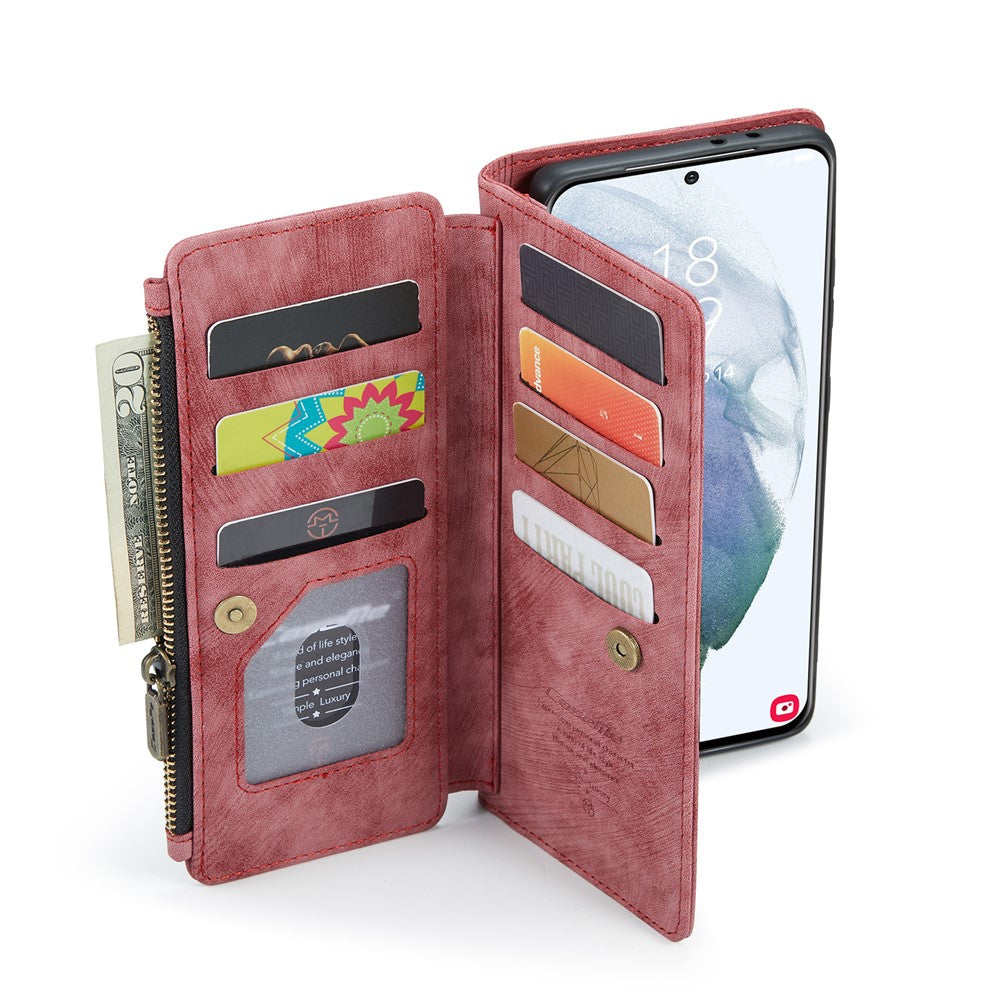For Samsung Galaxy S22+ 5G Phone Cases with Strap CASEME C30 Zipper Multiple Card Holder PU Leather Cover