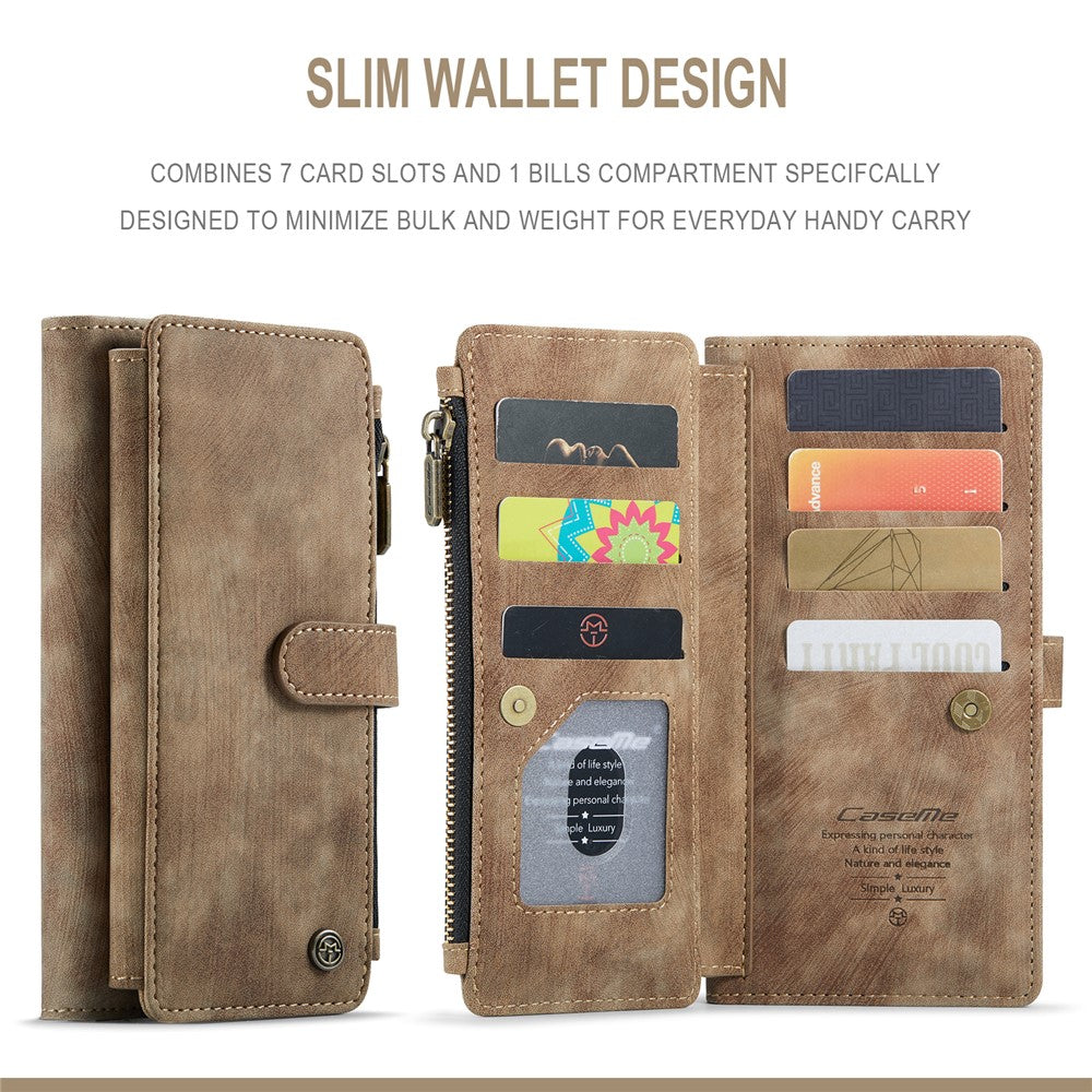 For Samsung Galaxy S22 5G Phone Cases with Strap CASEME C30 Zipper Multiple Card Holder PU Leather Cover