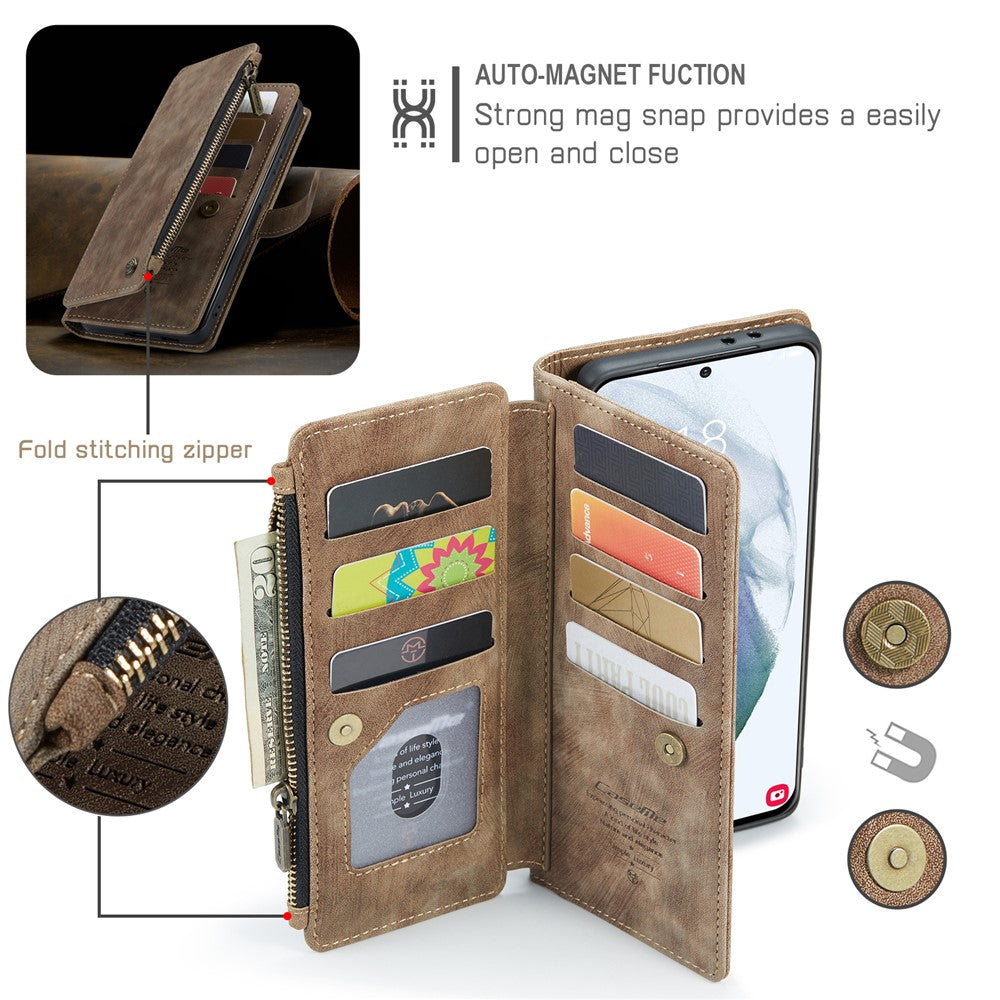 For Samsung Galaxy S22 5G Phone Cases with Strap CASEME C30 Zipper Multiple Card Holder PU Leather Cover