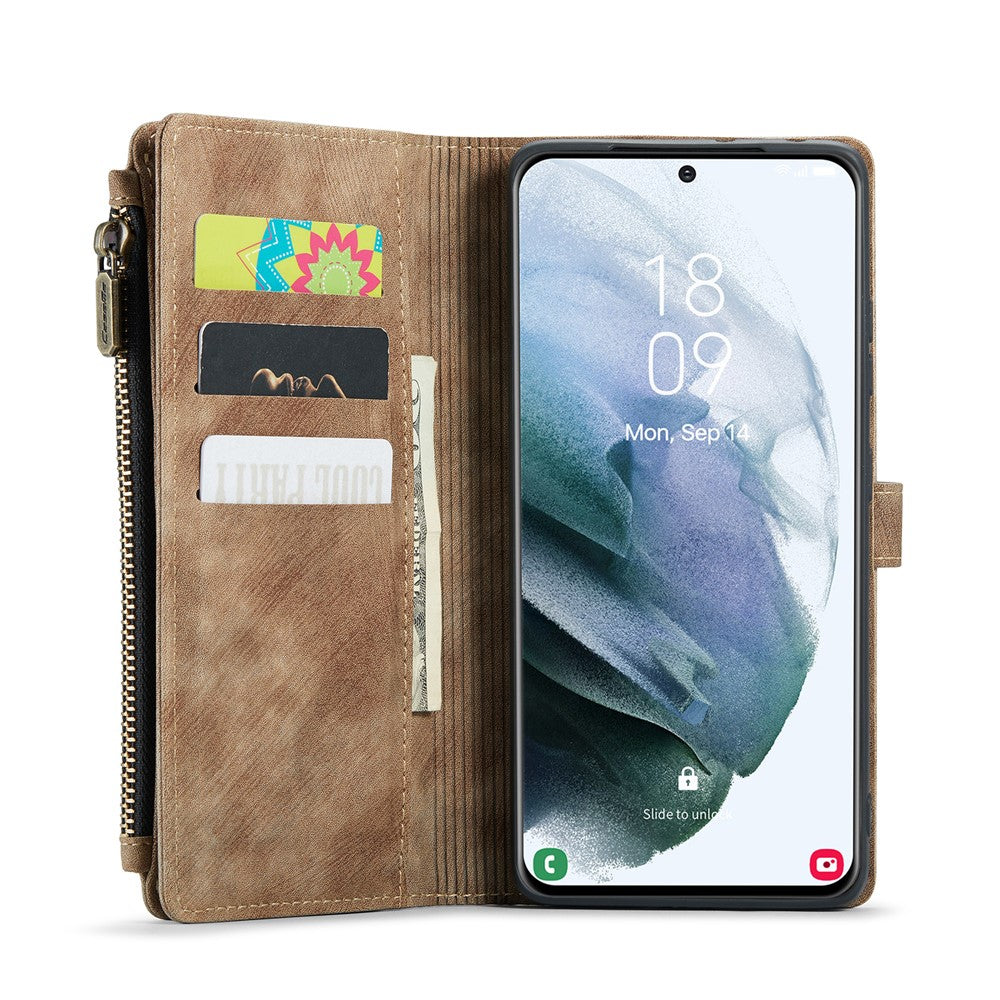 For Samsung Galaxy S22 5G Phone Cases with Strap CASEME C30 Zipper Multiple Card Holder PU Leather Cover