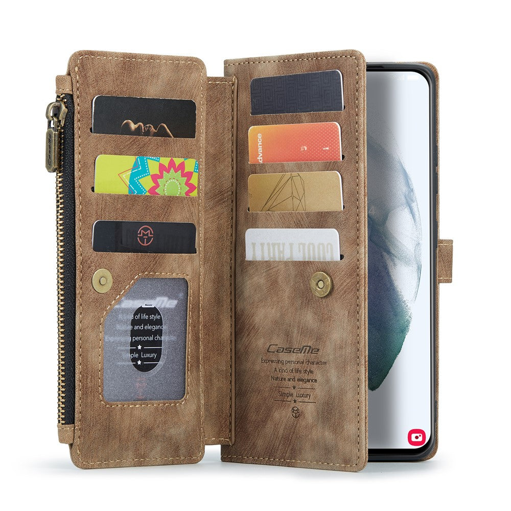For Samsung Galaxy S22 5G Phone Cases with Strap CASEME C30 Zipper Multiple Card Holder PU Leather Cover
