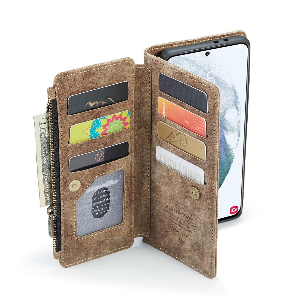 For Samsung Galaxy S22 5G Phone Cases with Strap CASEME C30 Zipper Multiple Card Holder PU Leather Cover