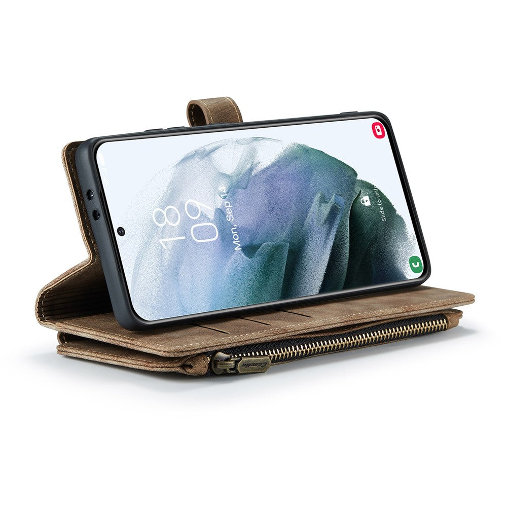For Samsung Galaxy S22 5G Phone Cases with Strap CASEME C30 Zipper Multiple Card Holder PU Leather Cover