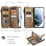 For Samsung Galaxy S22 5G Phone Cases with Strap CASEME C30 Zipper Multiple Card Holder PU Leather Cover