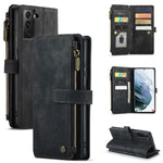 For Samsung Galaxy S22 5G Phone Cases with Strap CASEME C30 Zipper Multiple Card Holder PU Leather Cover