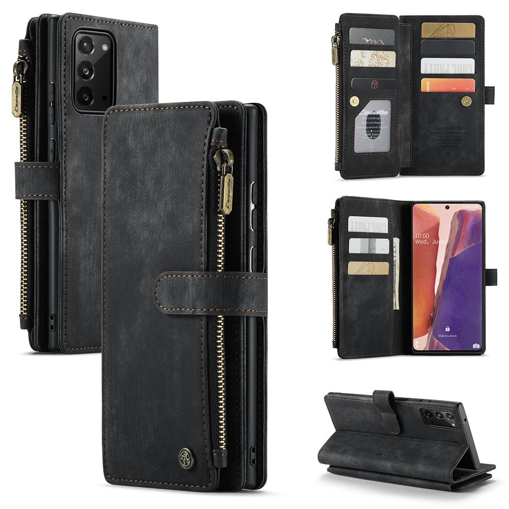 For Samsung Galaxy Note20 / Note20 5G Phone Cases with Strap CASEME C30 Zipper Multiple Card Holder PU Leather Cover