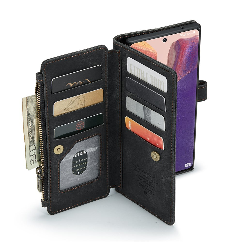 For Samsung Galaxy Note20 / Note20 5G Phone Cases with Strap CASEME C30 Zipper Multiple Card Holder PU Leather Cover