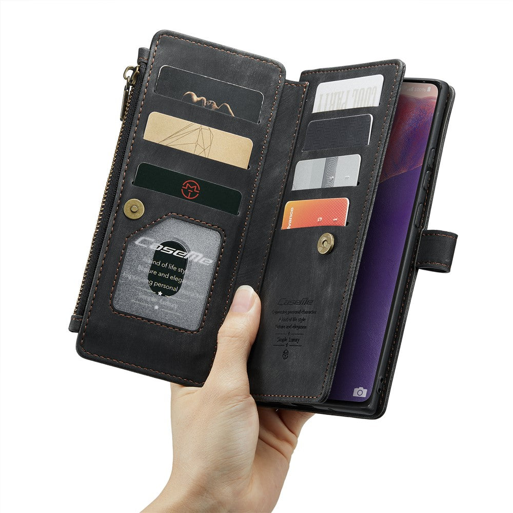 For Samsung Galaxy Note20 / Note20 5G Phone Cases with Strap CASEME C30 Zipper Multiple Card Holder PU Leather Cover