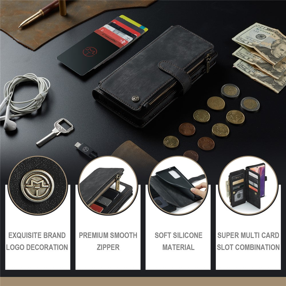 For Samsung Galaxy Note20 / Note20 5G Phone Cases with Strap CASEME C30 Zipper Multiple Card Holder PU Leather Cover
