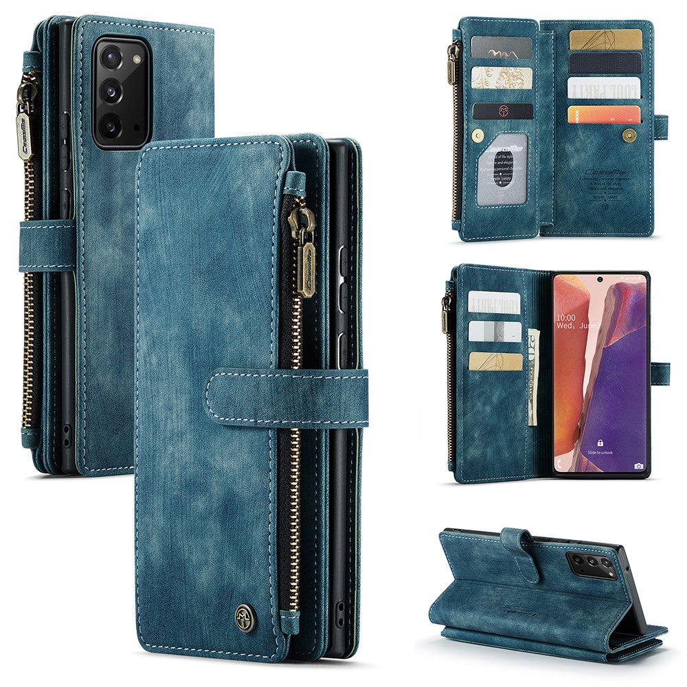 For Samsung Galaxy Note20 / Note20 5G Phone Cases with Strap CASEME C30 Zipper Multiple Card Holder PU Leather Cover