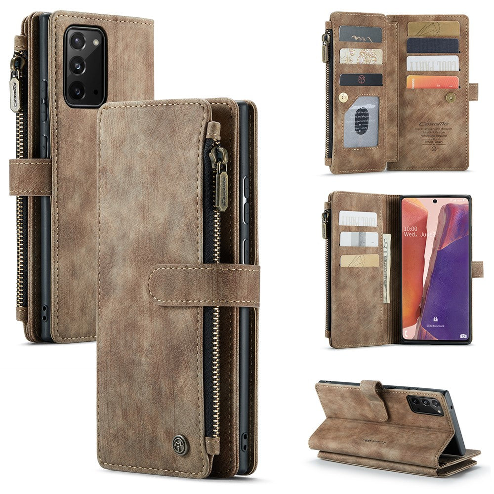 For Samsung Galaxy Note20 / Note20 5G Phone Cases with Strap CASEME C30 Zipper Multiple Card Holder PU Leather Cover