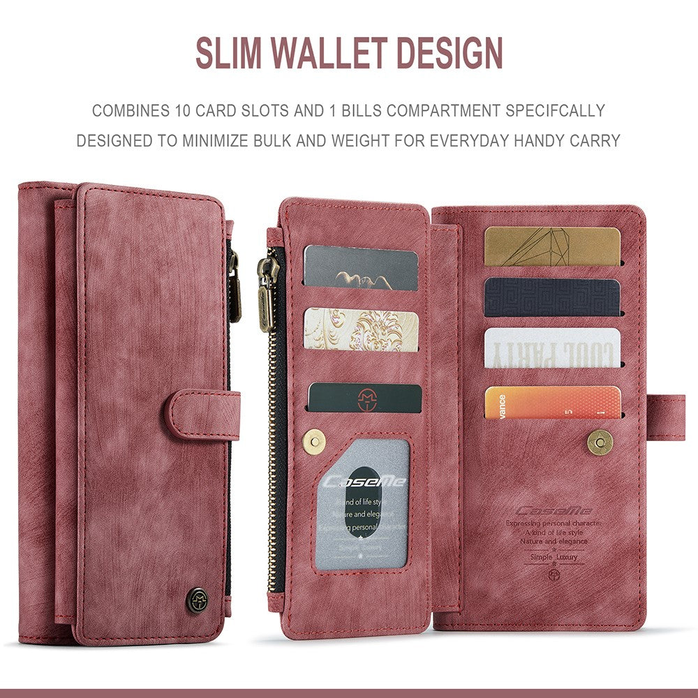 For Samsung Galaxy Note 10 Phone Cases with Strap CASEME C30 Zipper Multiple Card Holder PU Leather Cover