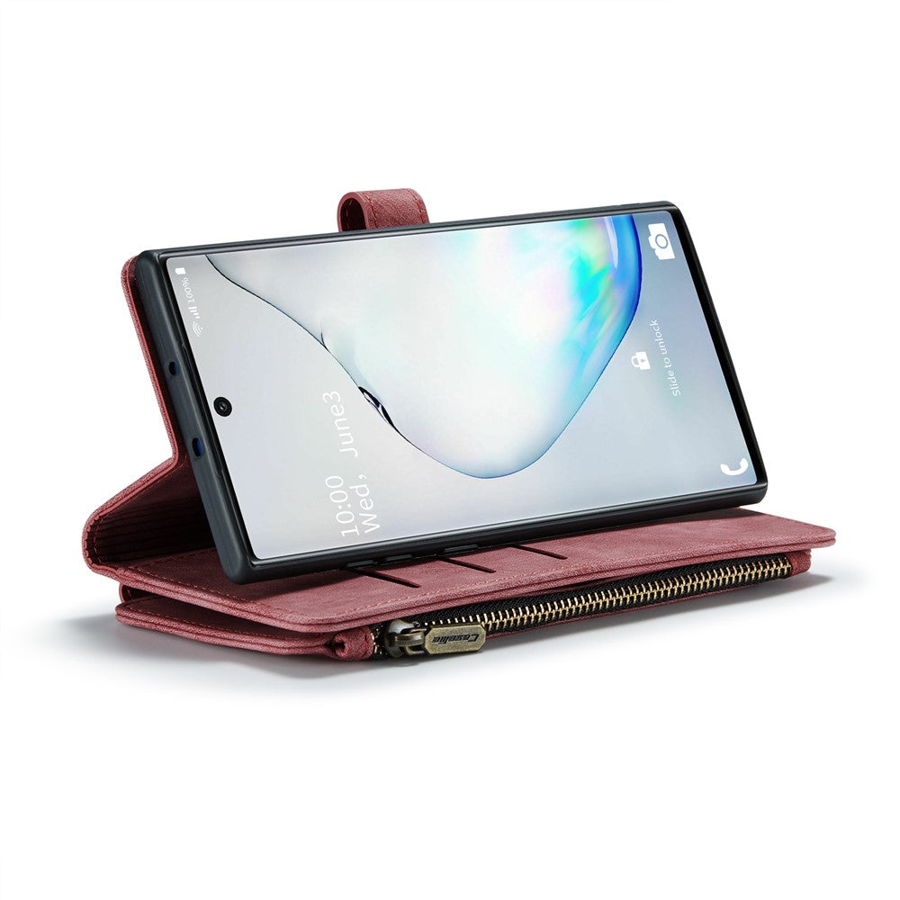 For Samsung Galaxy Note 10 Phone Cases with Strap CASEME C30 Zipper Multiple Card Holder PU Leather Cover