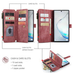 For Samsung Galaxy Note 10 Phone Cases with Strap CASEME C30 Zipper Multiple Card Holder PU Leather Cover