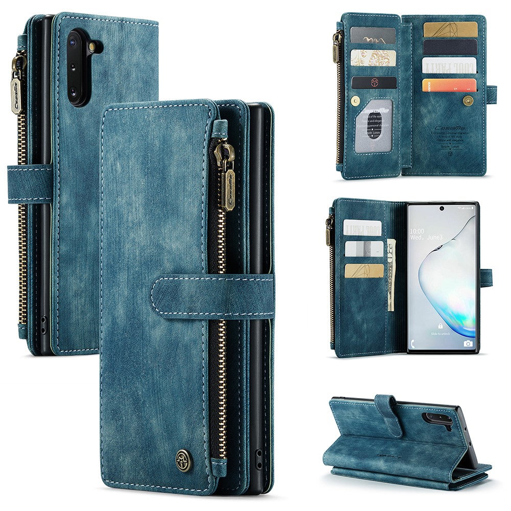 For Samsung Galaxy Note 10 Phone Cases with Strap CASEME C30 Zipper Multiple Card Holder PU Leather Cover