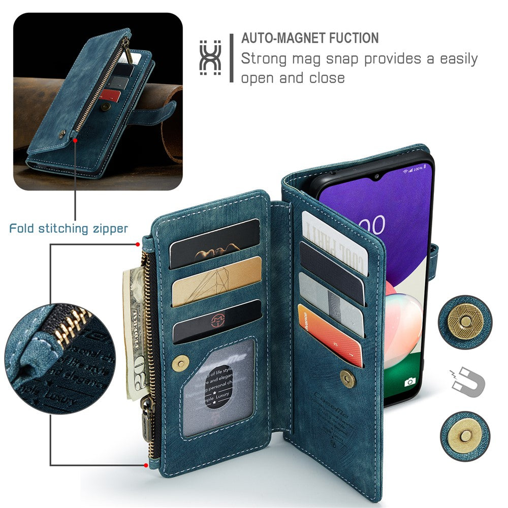 Til Samsung Galaxy A22 5G (EU) Telefonetuier med Rem CASEME C30 Lynlås Flere Kortlommer PU Læder Cover