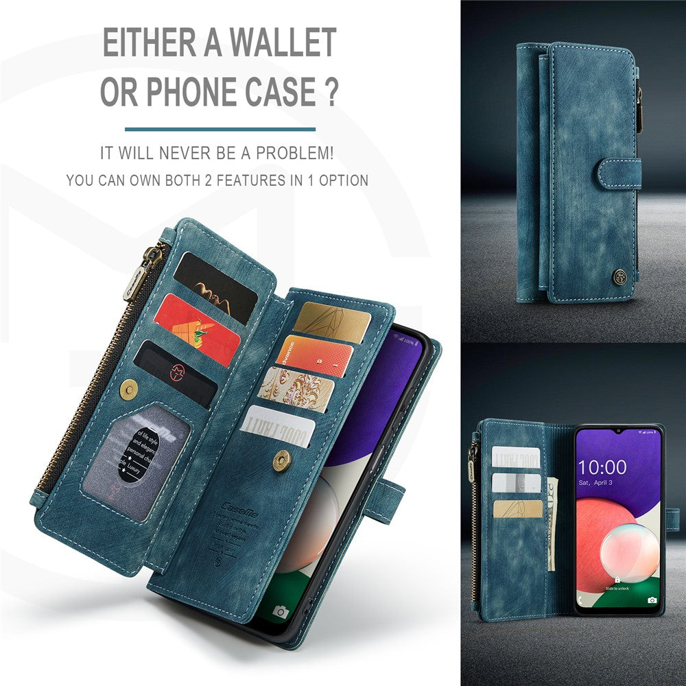 Til Samsung Galaxy A22 5G (EU) Telefonetuier med Rem CASEME C30 Lynlås Flere Kortlommer PU Læder Cover