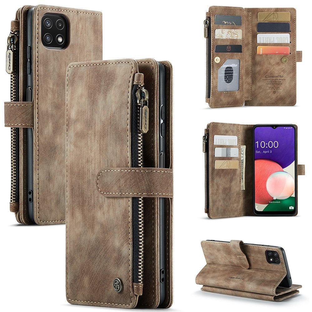 Til Samsung Galaxy A22 5G (EU) Telefonetuier med Rem CASEME C30 Lynlås Flere Kortlommer PU Læder Cover