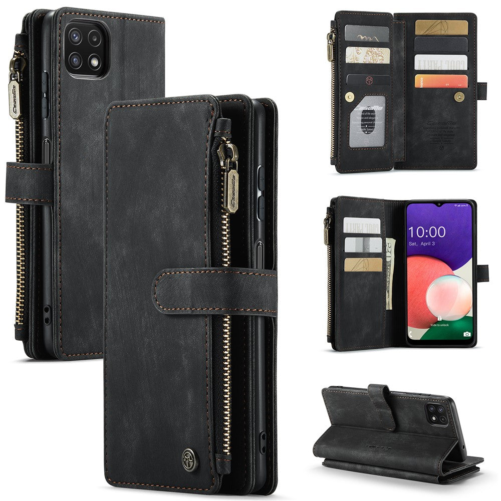 Til Samsung Galaxy A22 5G (EU) Telefonetuier med Rem CASEME C30 Lynlås Flere Kortlommer PU Læder Cover